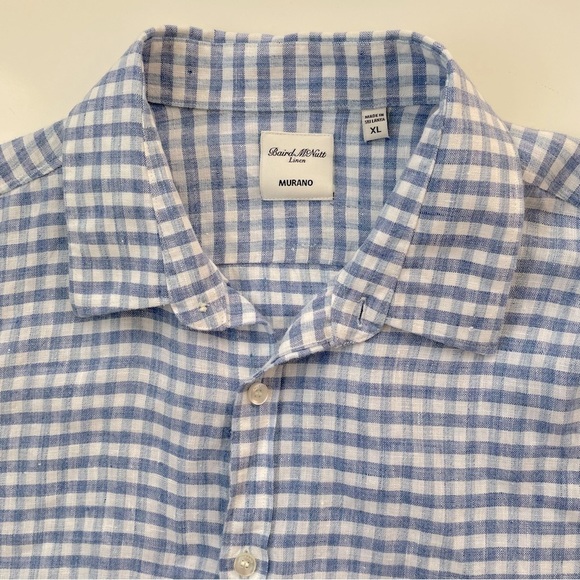 Murano Baird McNutt Men's 100% LINEN Blue White Gingham Plaid Button Down XL - Picture 3 of 7